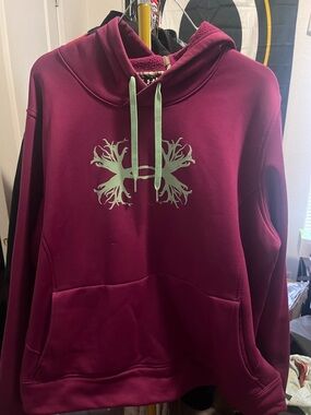 Under Armour Maroon Pullover Hoodie with Mint Logo